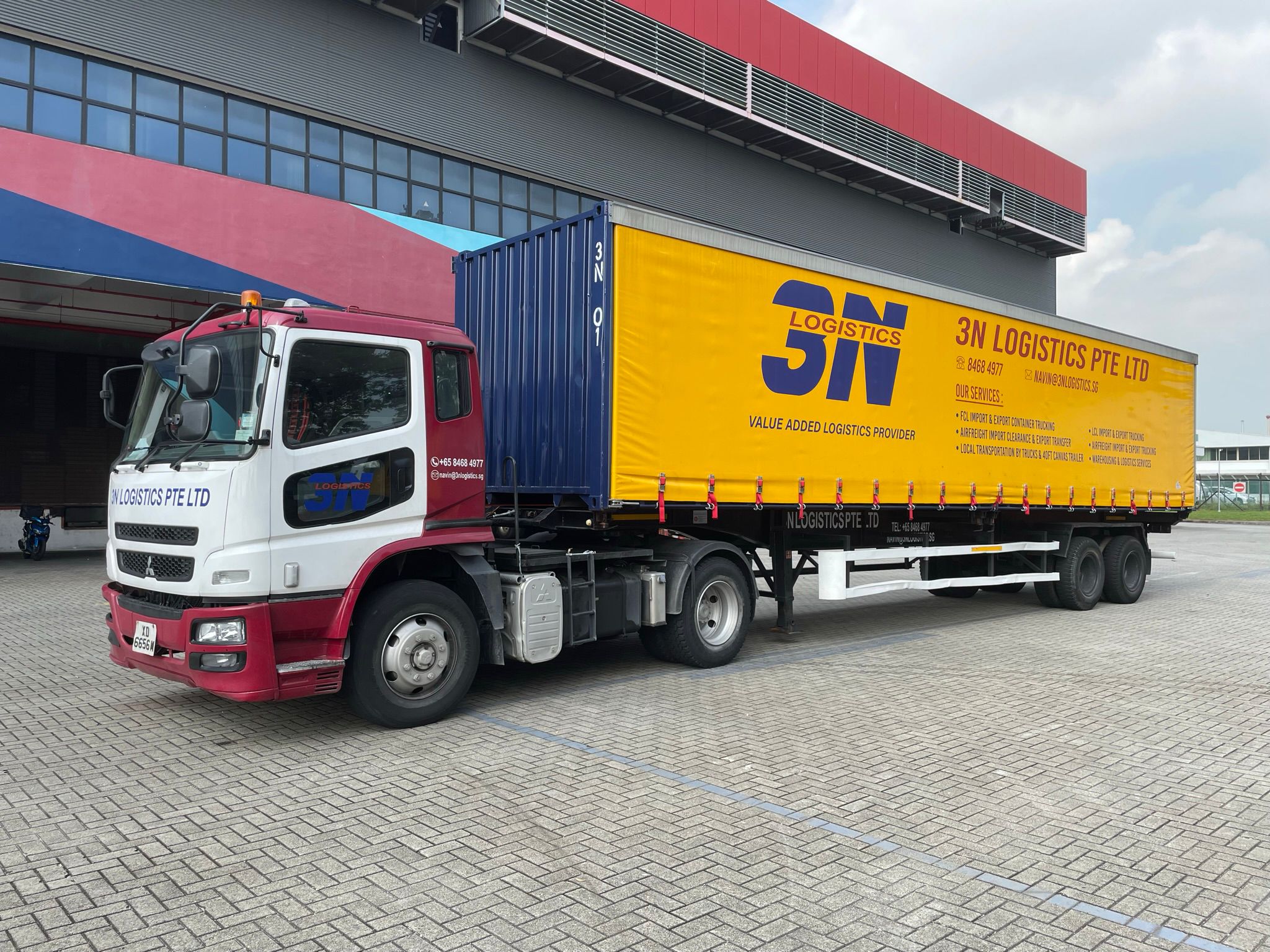 3N Logistics canvas truck quarter view on delivery route